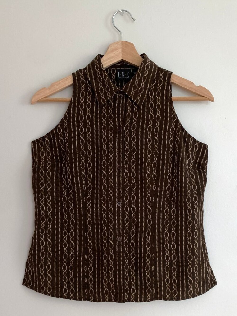 VTG INC International Concepts Silk Sleeveless Blouse Size 4P Brown Rope Chain
